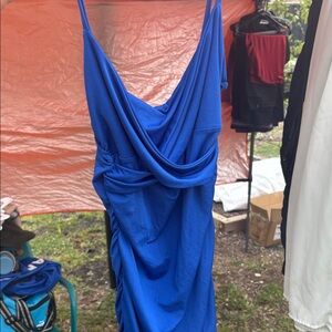 Elegant Blue Draped Dress